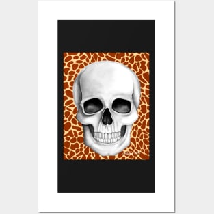 Skull (On Giraffe Print Background) Posters and Art